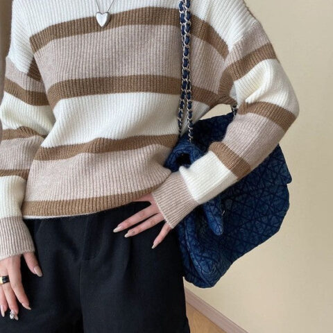 Striped round neck knit sweater